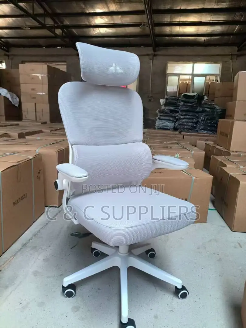 White Modern Desk Chair With Flip Up Arms