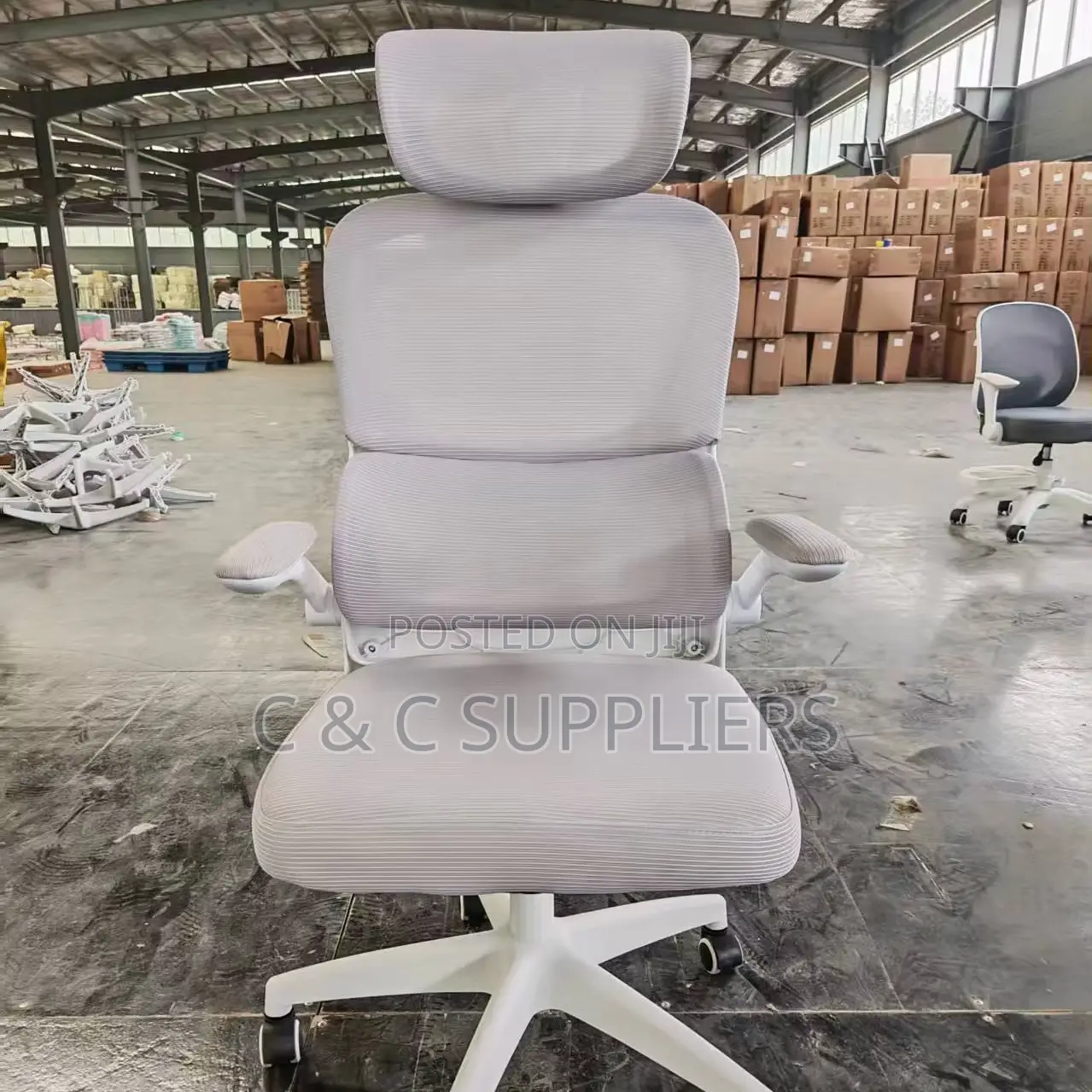 White Modern Desk Chair With Flip Up Arms