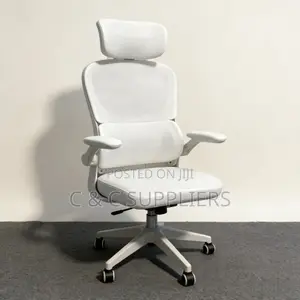White Modern Desk Chair With Flip Up Arms