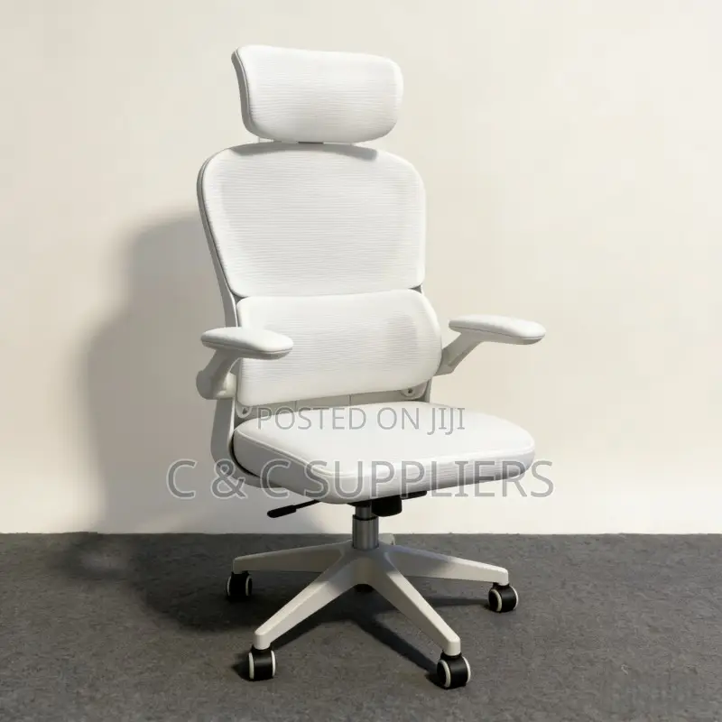 White Modern Desk Chair With Flip Up Arms