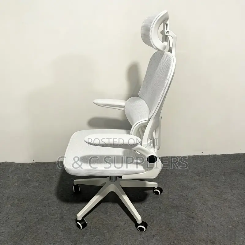 White Modern Desk Chair With Flip Up Arms