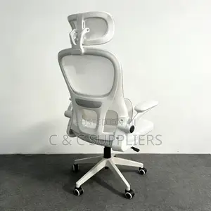 White Modern Desk Chair With Flip Up Arms