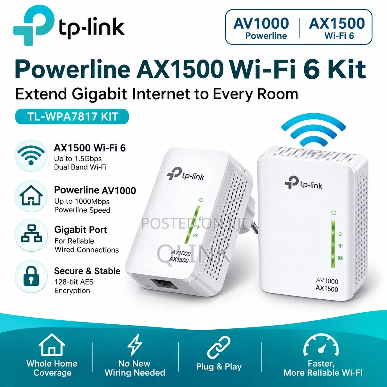 TP-Link AV1000 Gigabit Powerline AX1500 Wi-Fi 6 Kit - TL-WPA7817 KIT