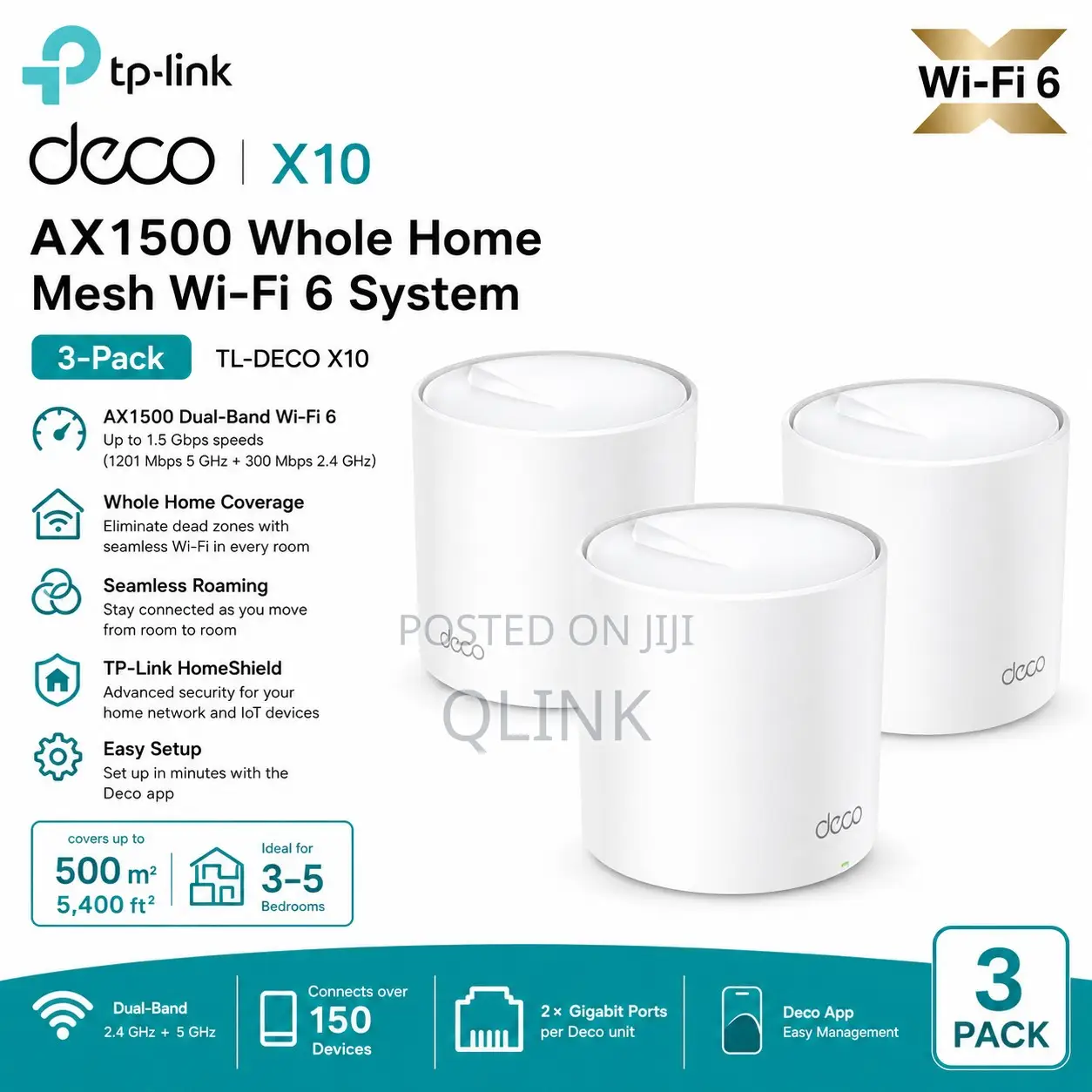 TP-Link Deco X10 AX1500 Home Mesh Wi-Fi 6 (3 Pack) - TL-DECO X10