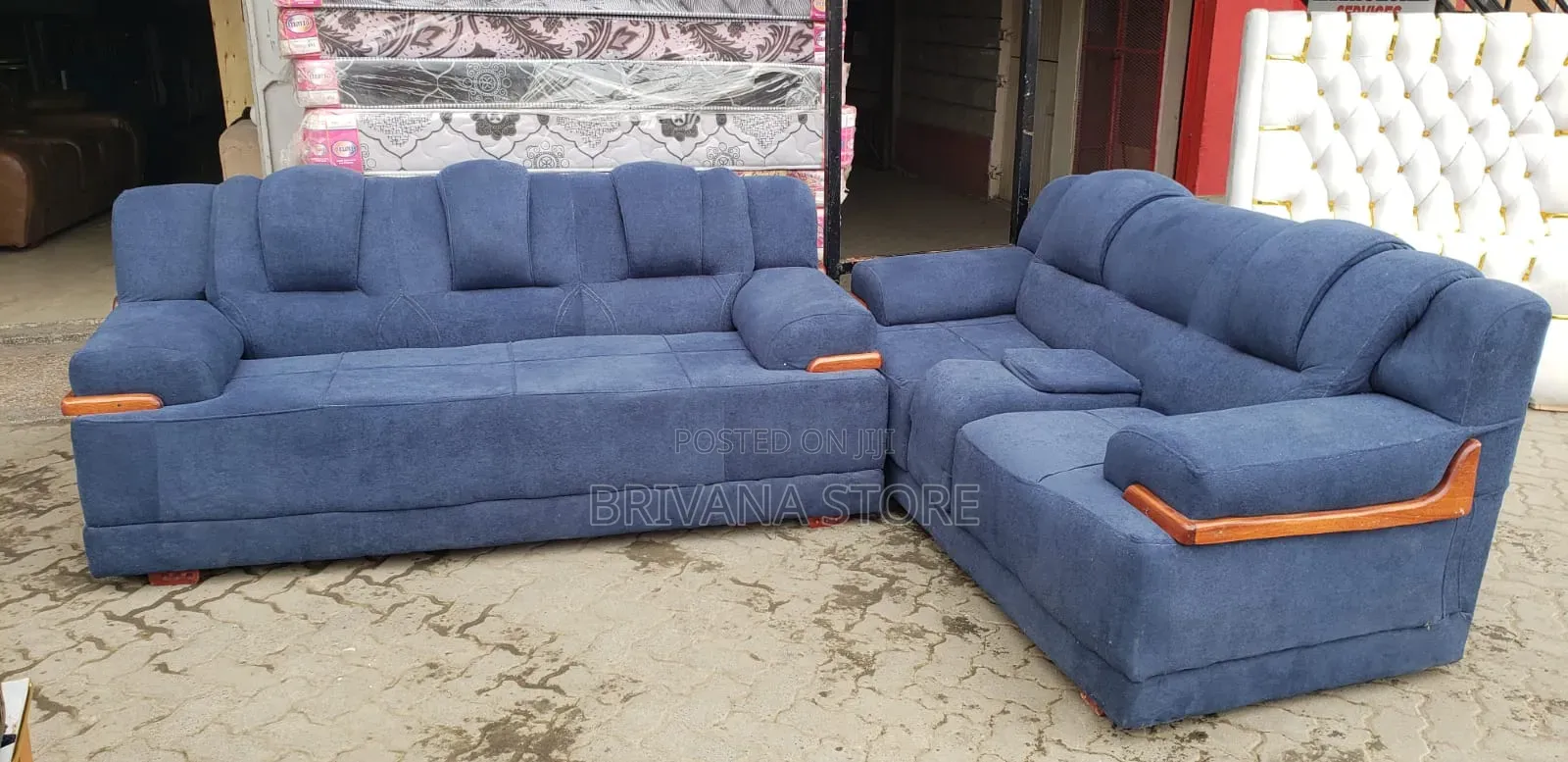 Executive 5-Seater Semi Recliner Sofa Set – Navy Blue