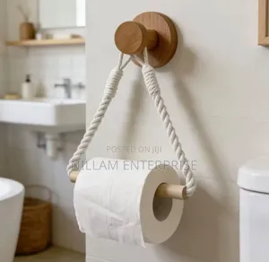 White Cotton Rope Wooden Rod Paper Holder
