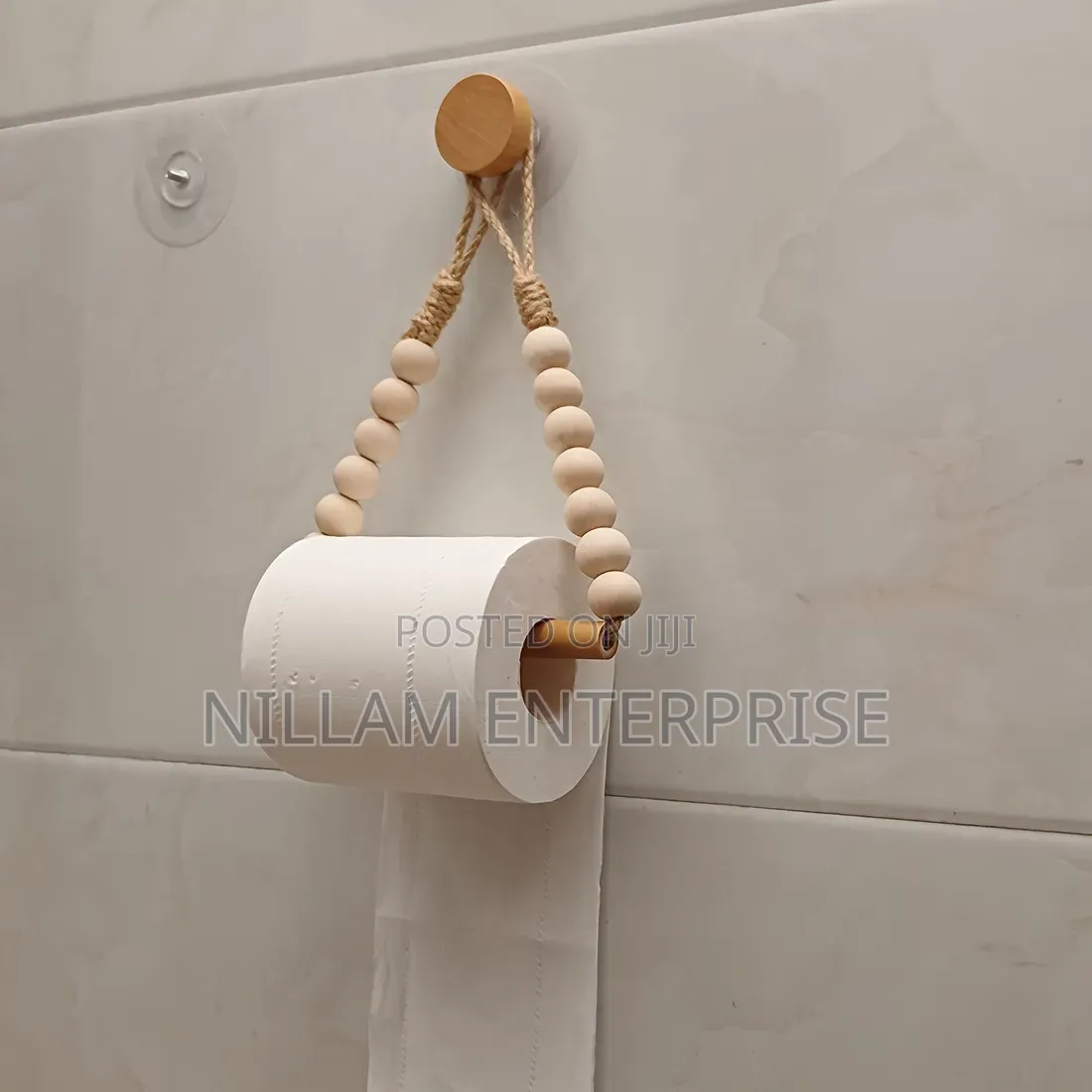 Boho-Style Toilet Paper Holder Rustic Wooden Bead Design