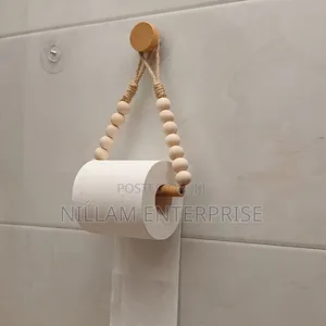 Boho-Style Toilet Paper Holder Rustic Wooden Bead Design