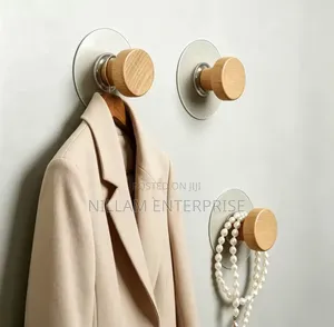 2Pcs Self-Adhesive Wooden Wall Hooks