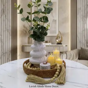 Elegant Home Décor Setup – Rattan, Flowers, Candles Fragrance