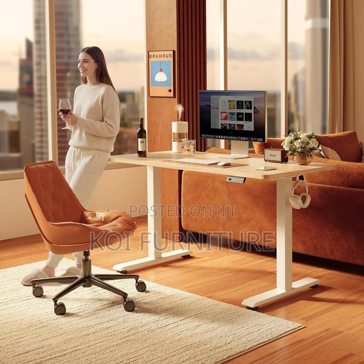 Office Desk; Monitor Height 1200MM White Ergonmic Office Desk