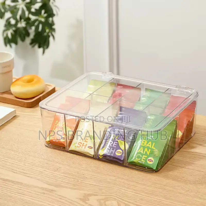 8 Slot Tea Bag Coffee Organizer Container With Removable Divider HGM