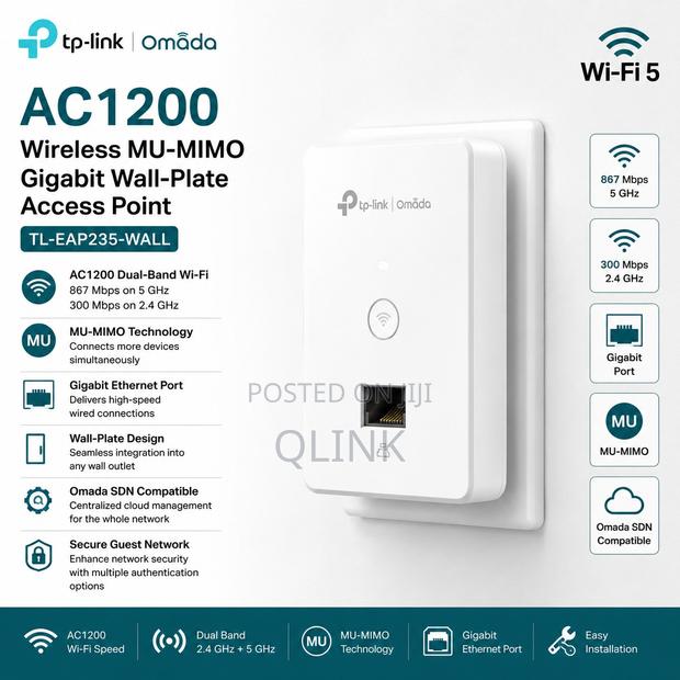TP-Link Omada AC1200 Gigabit Wall-Plate Access Point - TL-EAP235-WALL