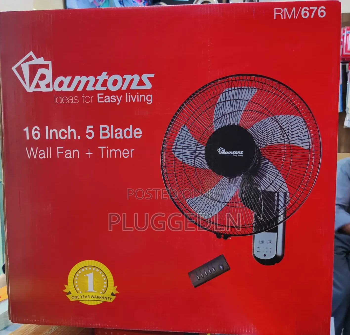 *Ramtons 16" Wall Fan 5 Blades With Remote