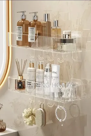 Acrylic Self Adhesive Storage Shelf With Hooks