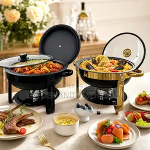 *6L Premium Quality Black and Gold Round Granite Chaffing Dish