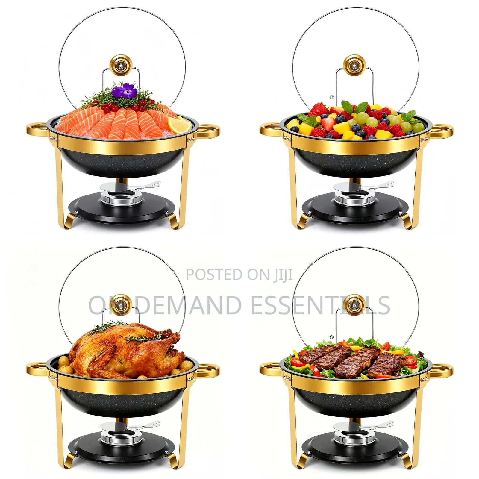 *6L Premium Quality Black and Gold Round Granite Chaffing Dish