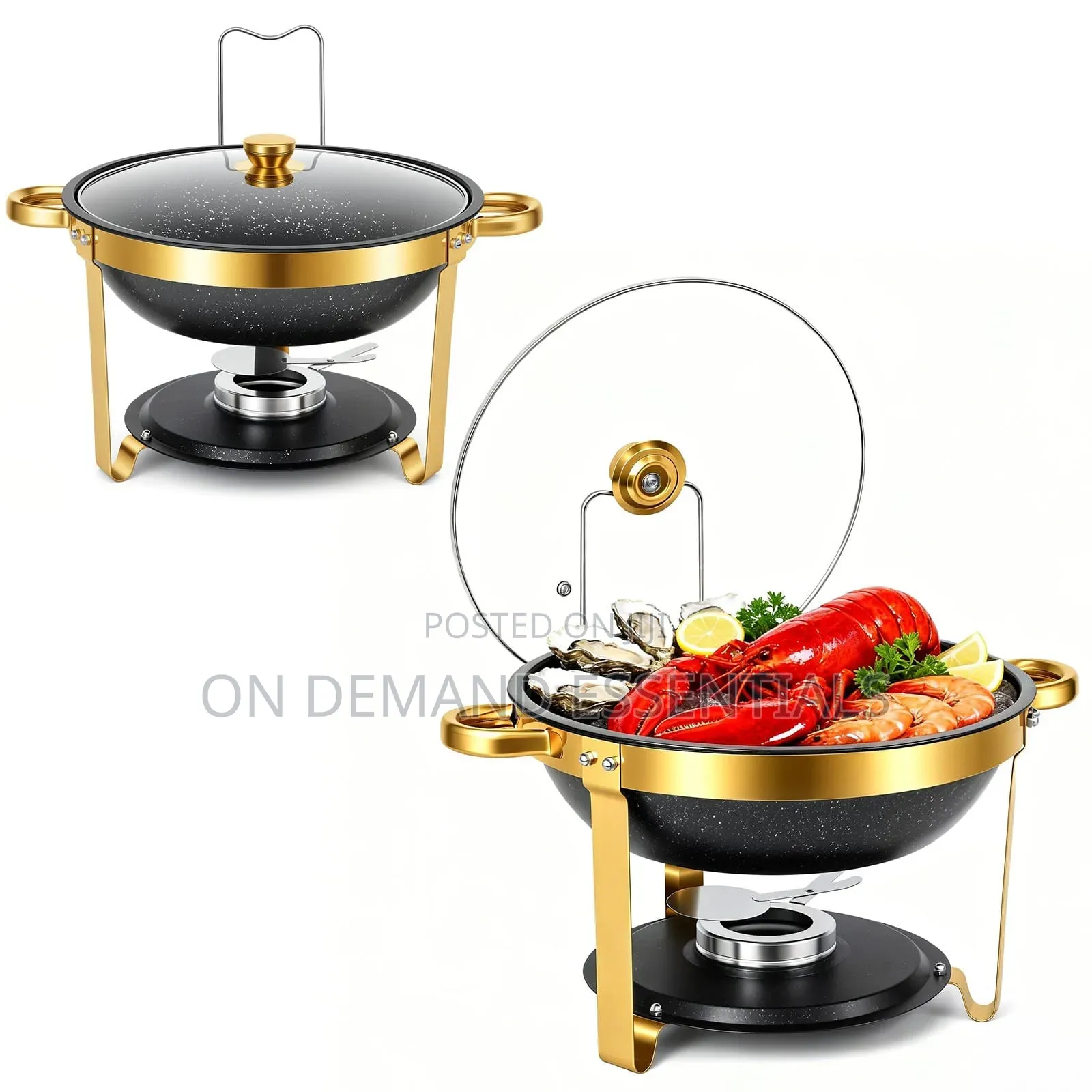 *6L Premium Quality Black and Gold Round Granite Chaffing Dish