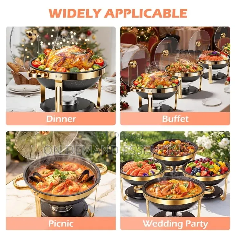 *6L Premium Quality Black and Gold Round Granite Chaffing Dish