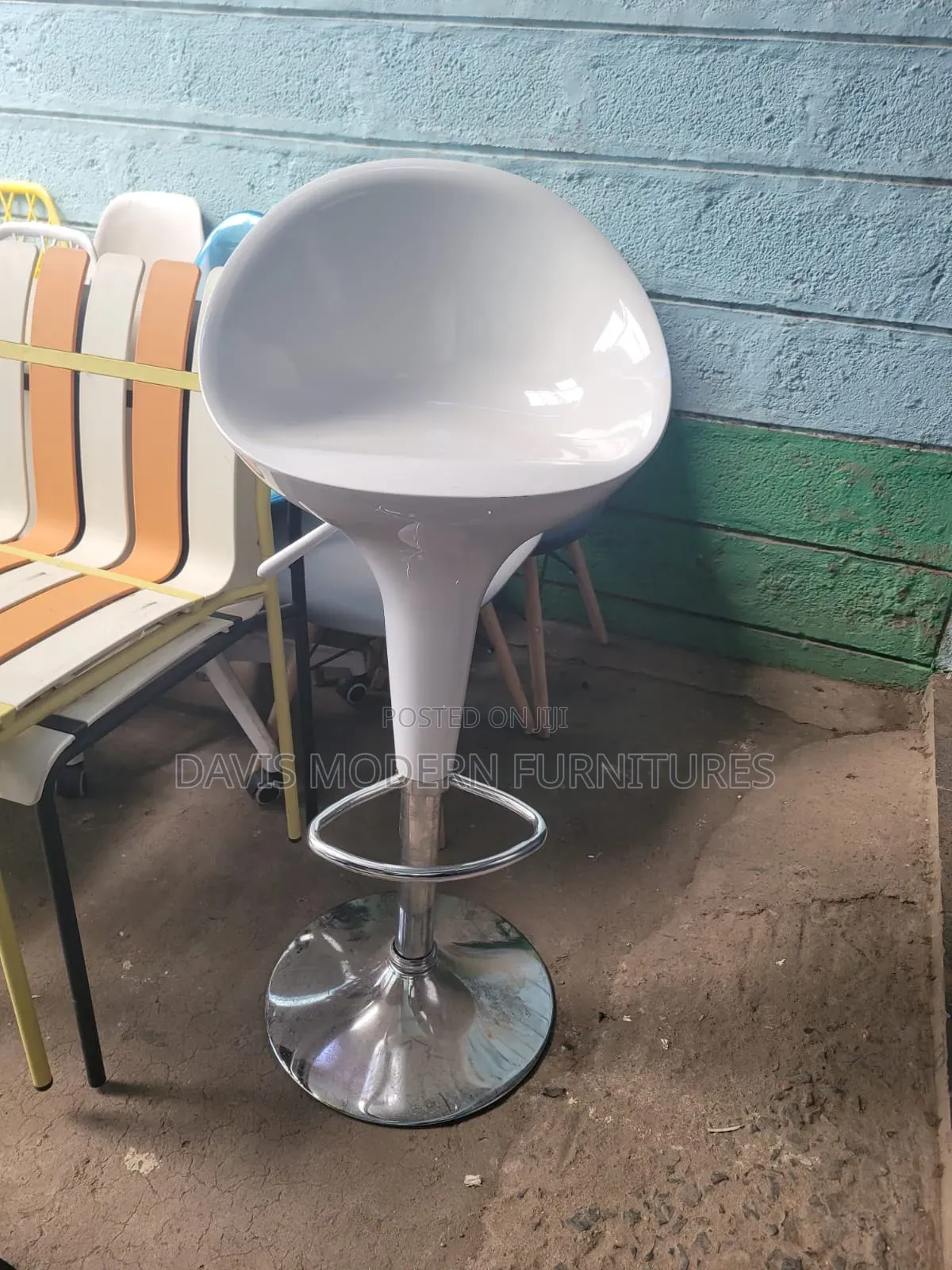White Adjustable Bar Stool