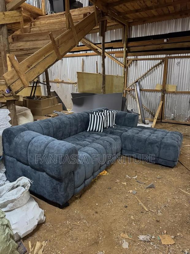 5 Seater Navy Blue Bubble L-Shaped Sofa