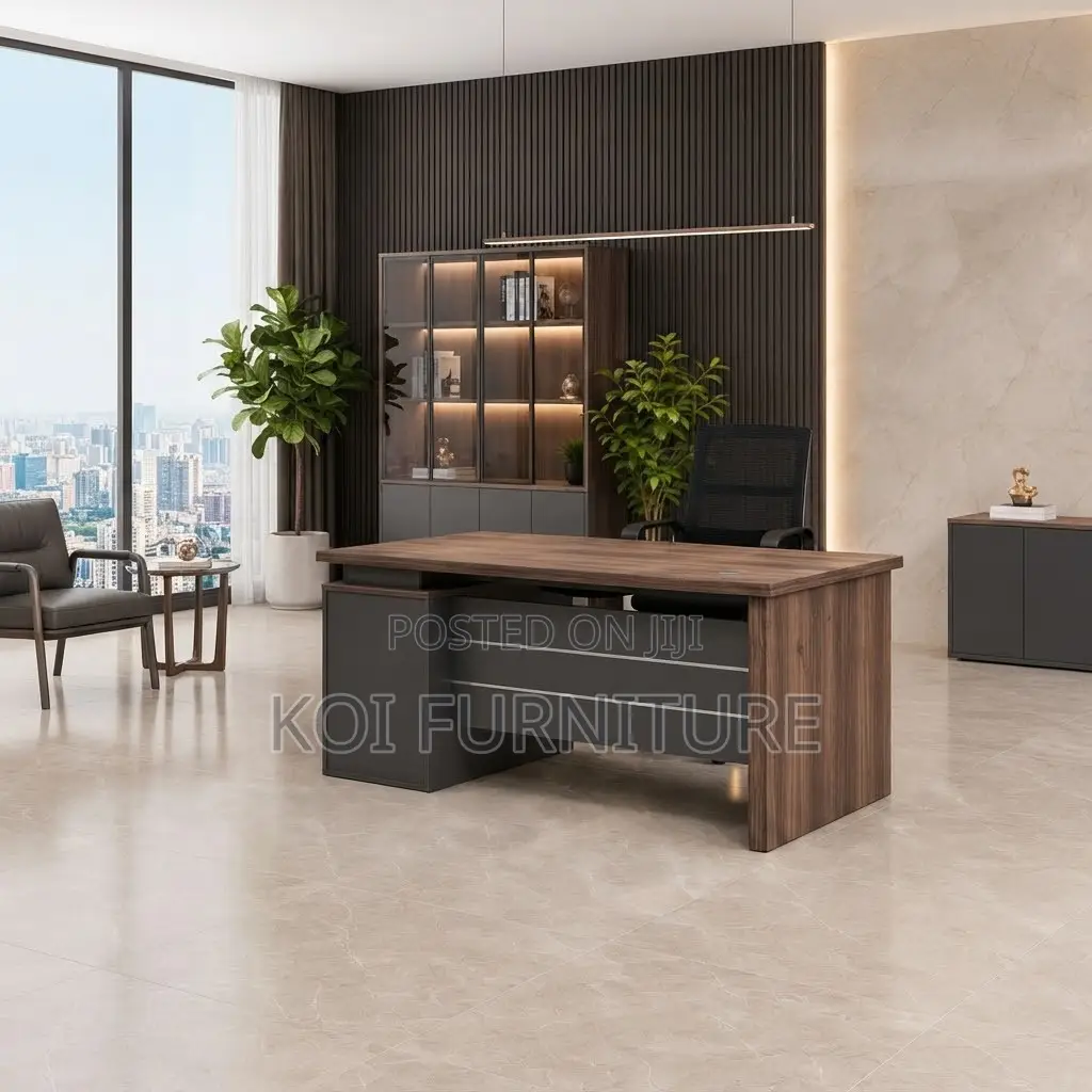 Office Desk; 140cm Executive Home Office Brown Top Desk With Drawer