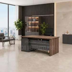 Office Desk; 140cm Executive Home Office Brown Top Desk With Drawer