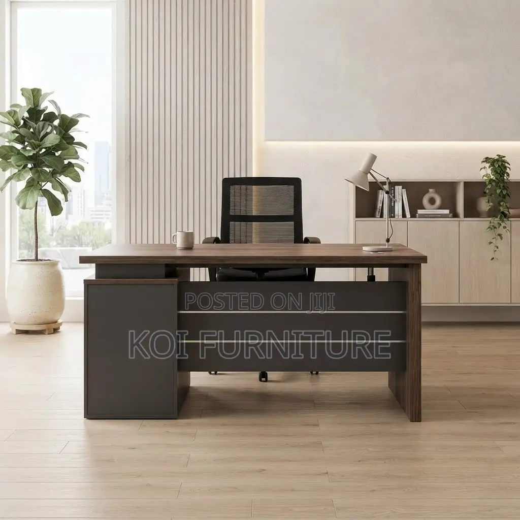 Office Desk; 140cm Executive Home Office Brown Top Desk With Drawer