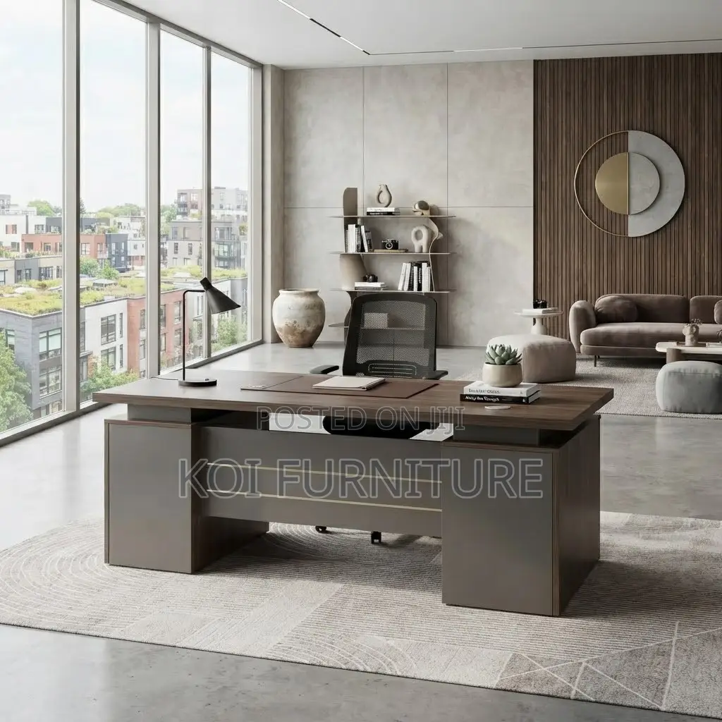Office Desk; 140cm Executive Home Office Brown Top Desk With Drawer