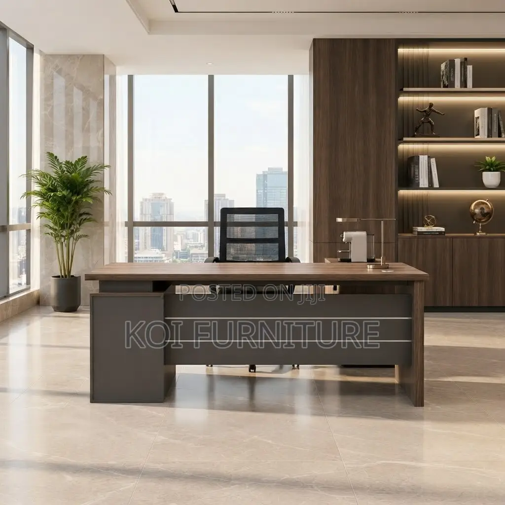 Office Desk; 140cm Executive Home Office Brown Top Desk With Drawer