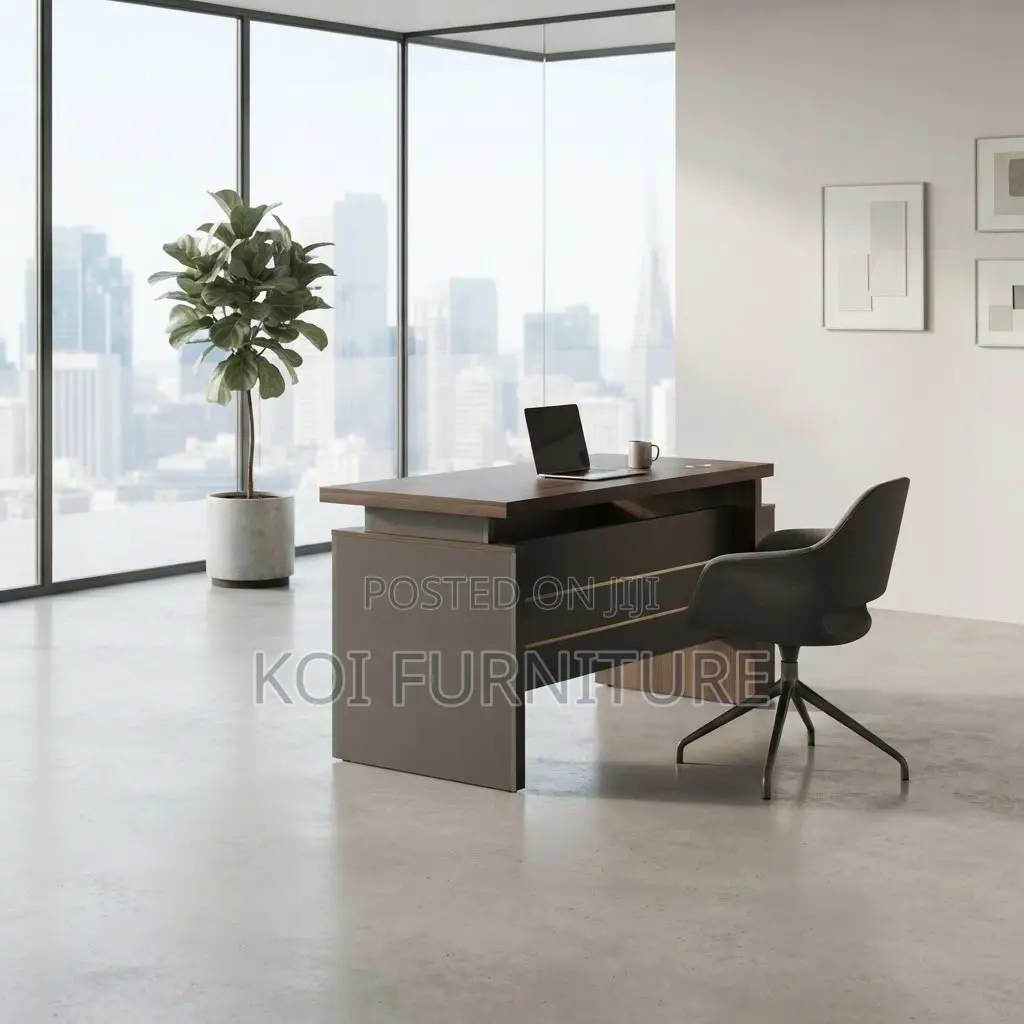 Office Desk; 140cm Executive Home Office Brown Top Desk With Drawer