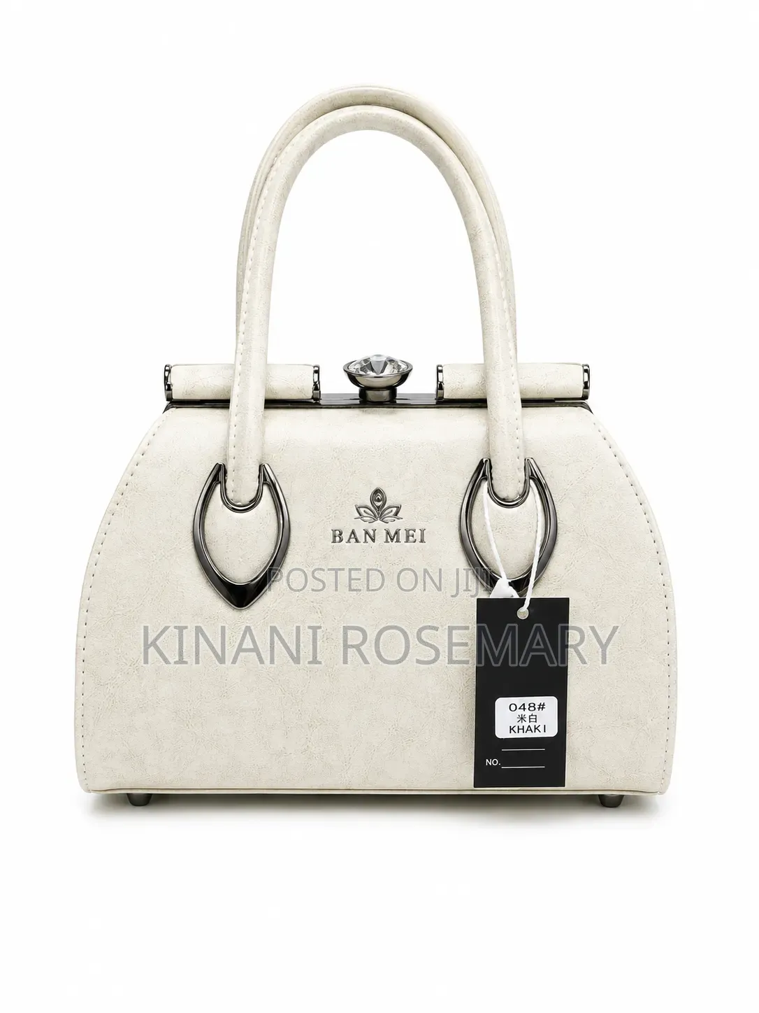 Elegant Structured Top Handle Handbag – Cream
