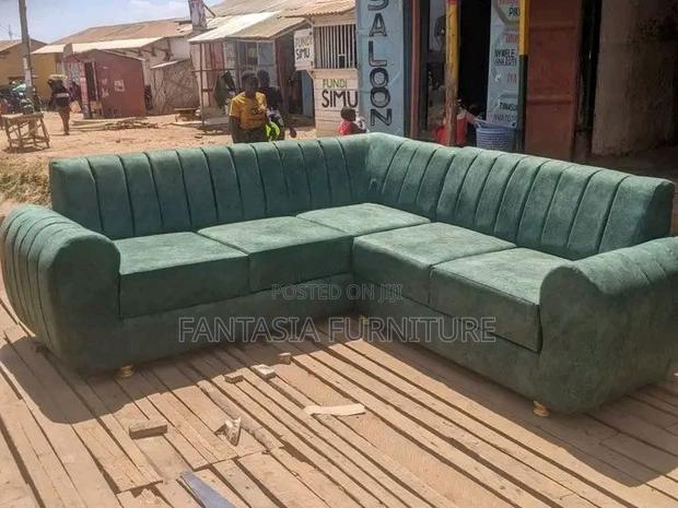 5 Seater Emerald Green L-Shaped Sofa - thumbnail 2
