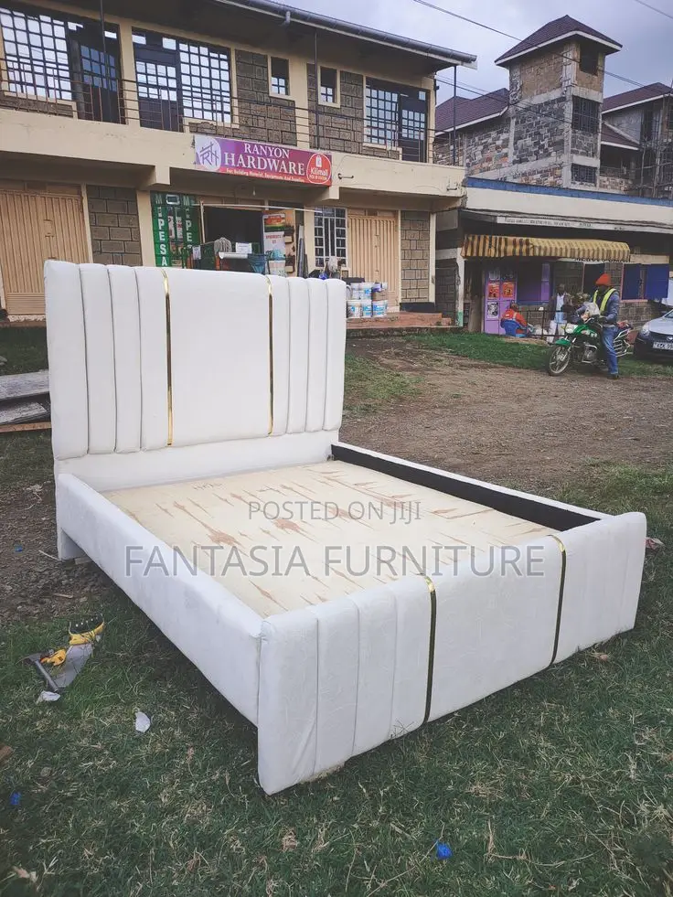 5x6 White Chester Bed Frame With Gold Trim Accents