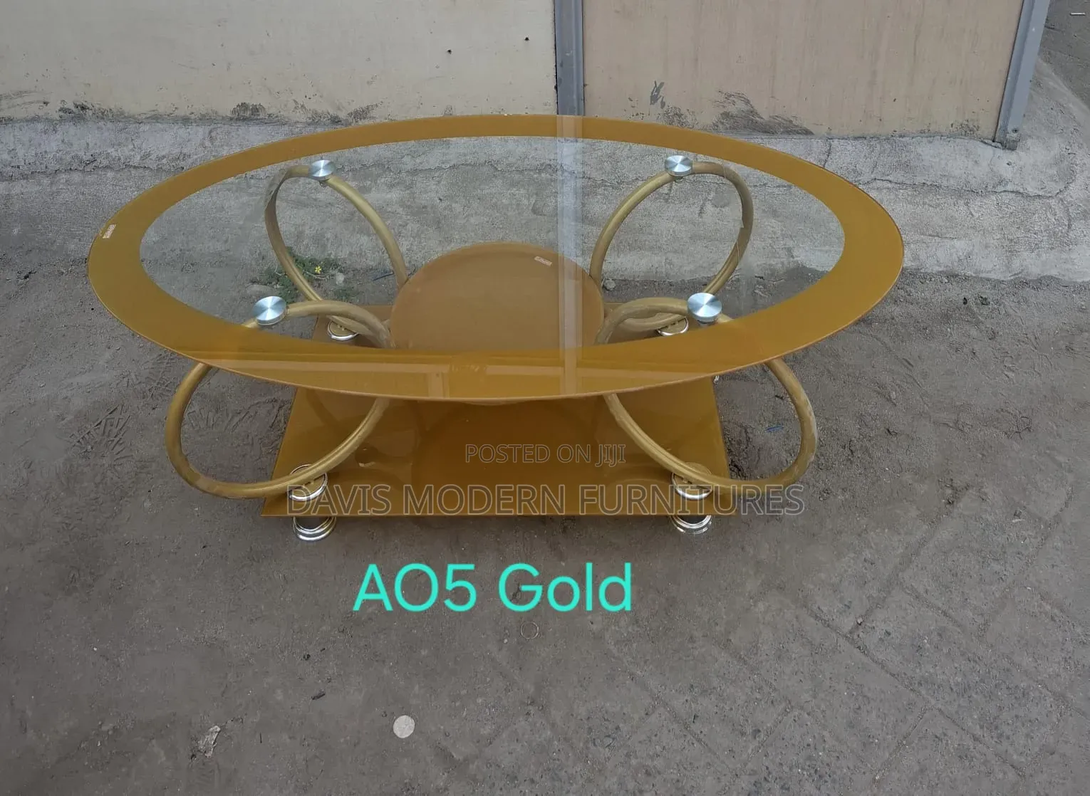 Gold Oval Glass Coffee Table