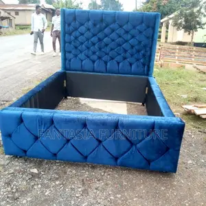 5x6 Royal Blue Diamond-Tufted Chester Bed Frame