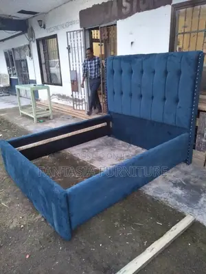 5x6 Navy Blue Studded Tufted Chester Bed: Free Delivery