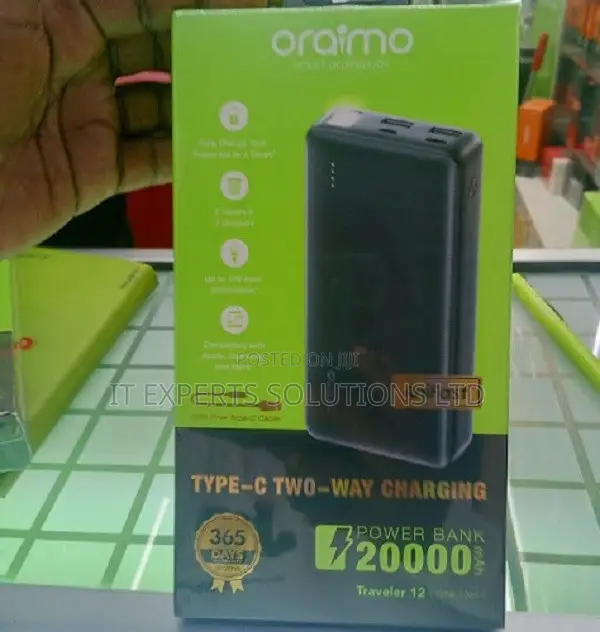 Oraimo Traveller Link 20 12w 20000mah Power Bank With Inbuilt Cable