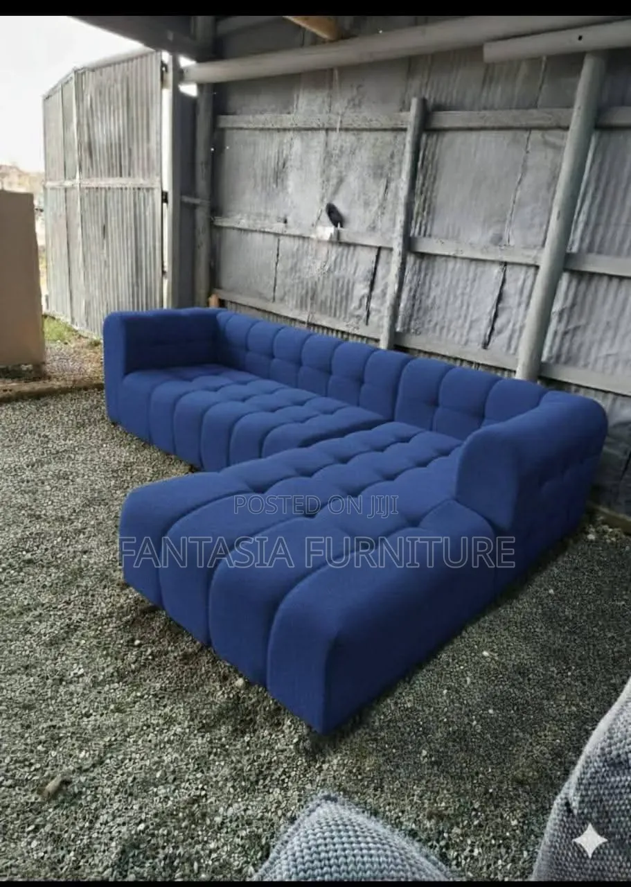 Blue 5-Seater L-Shaped Sofa + Free Delivery