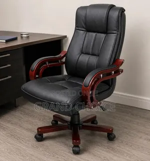 High Back Leather Manager Chair With Wooden Arms