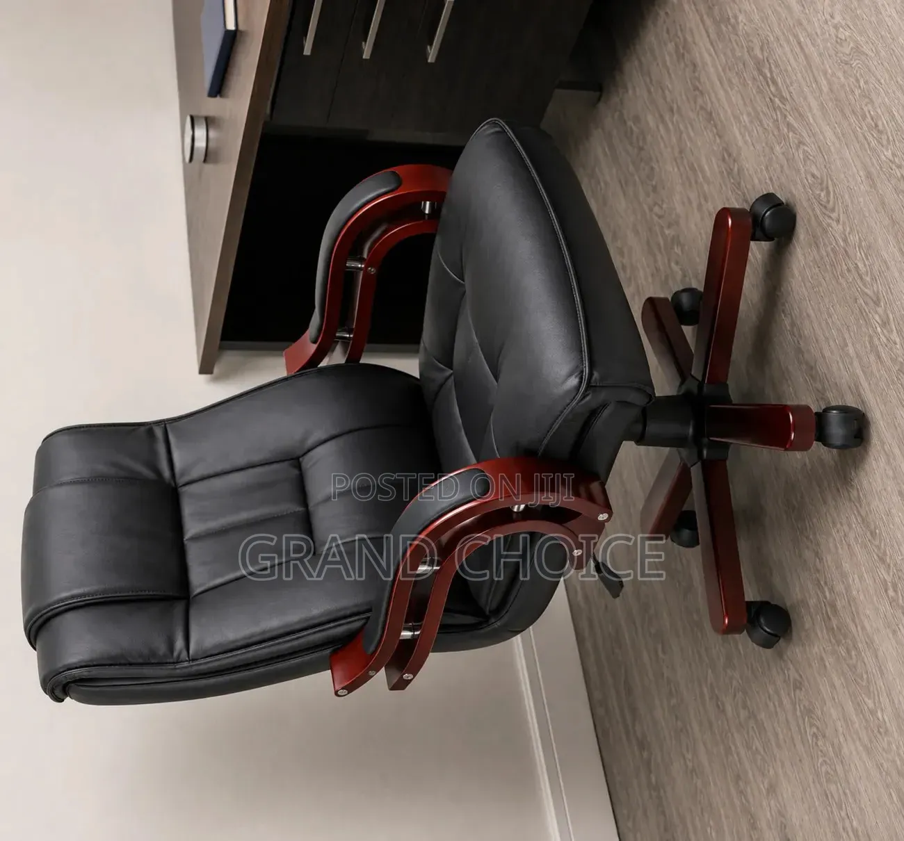 High Back Leather Manager Chair With Wooden Arms