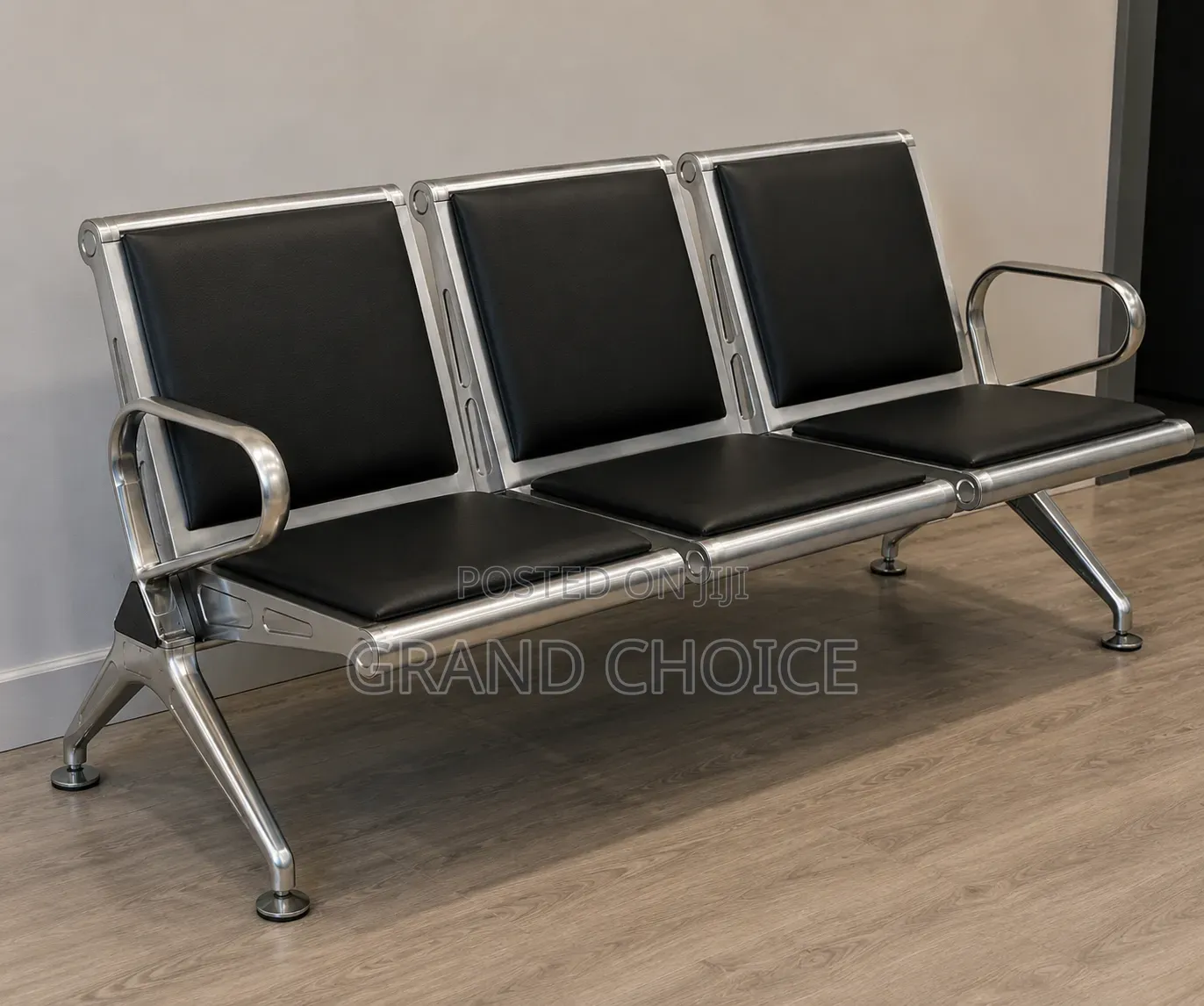 Black Reception Chairs With Stainless Steel Frame Heavy Duty