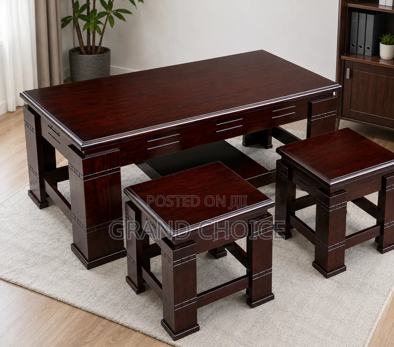 Modern Wooden Coffee Table Set With 2 Side Stool