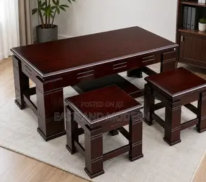 Modern Wooden Coffee Table Set With 2 Side Stool