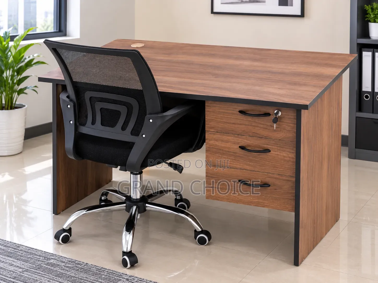 Modern Office Desk With 3 Drawers and Swivel Chair