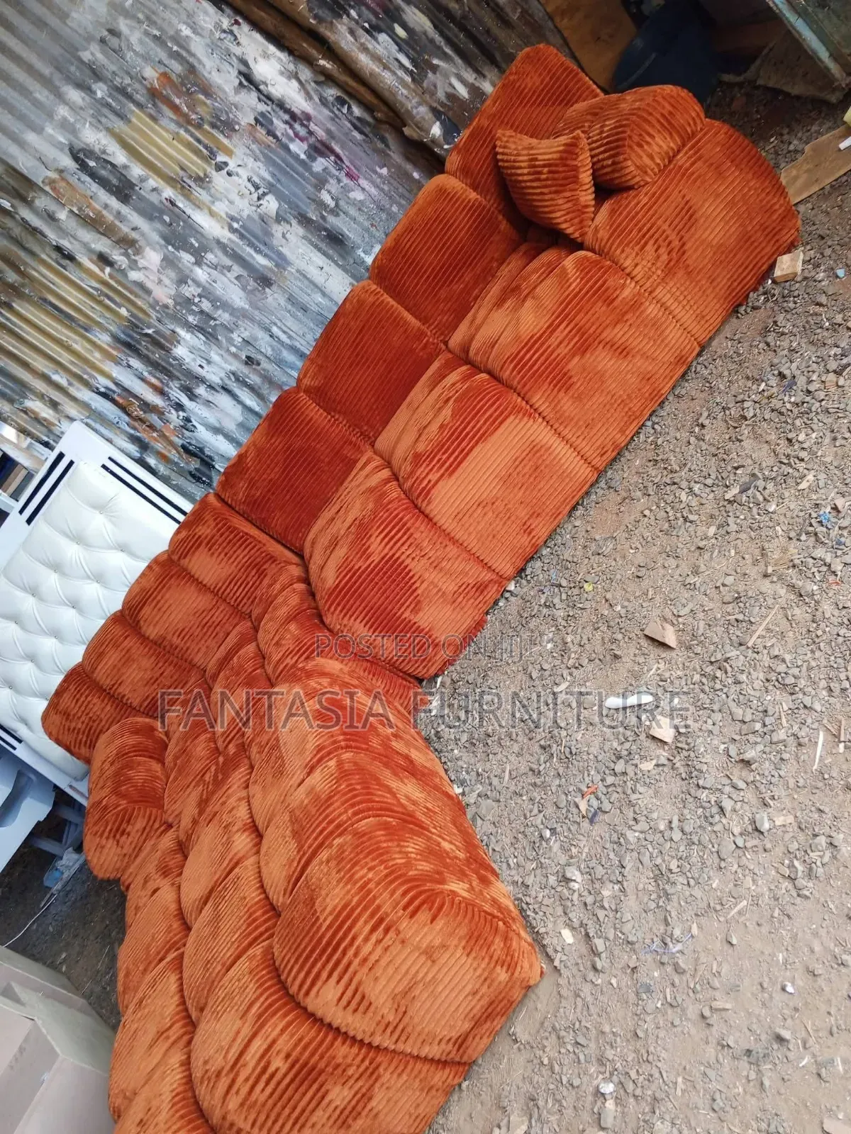 Rust Corduroy 7-Seater Bubble Sofa / L-Shaped / Corner Seats
