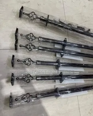 2m Bronze Double and Black Single Adjustable Curtain Rods