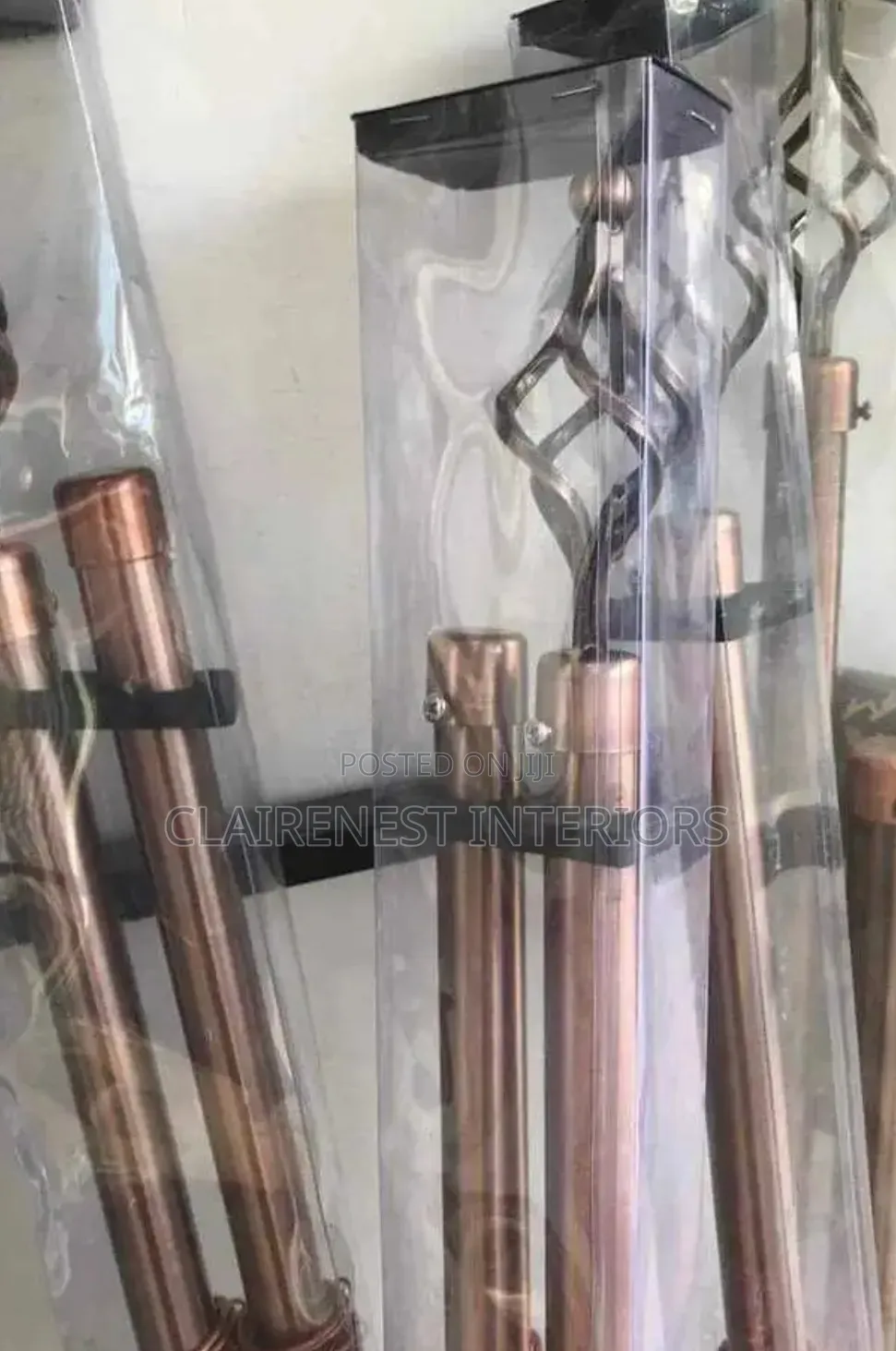 2m Bronze Double and Black Single Adjustable Curtain Rods