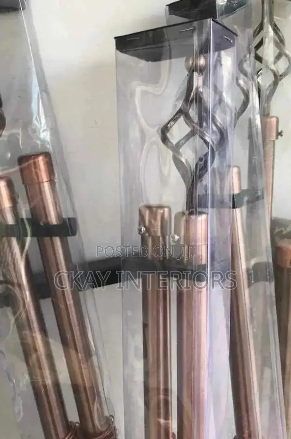 2m Bronze Double and Black Single Adjustable Curtain Rods
