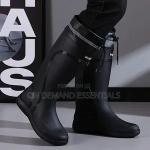 Fashionable Casual Drawstring Long Tube Waterproof Fleece Rain Boots